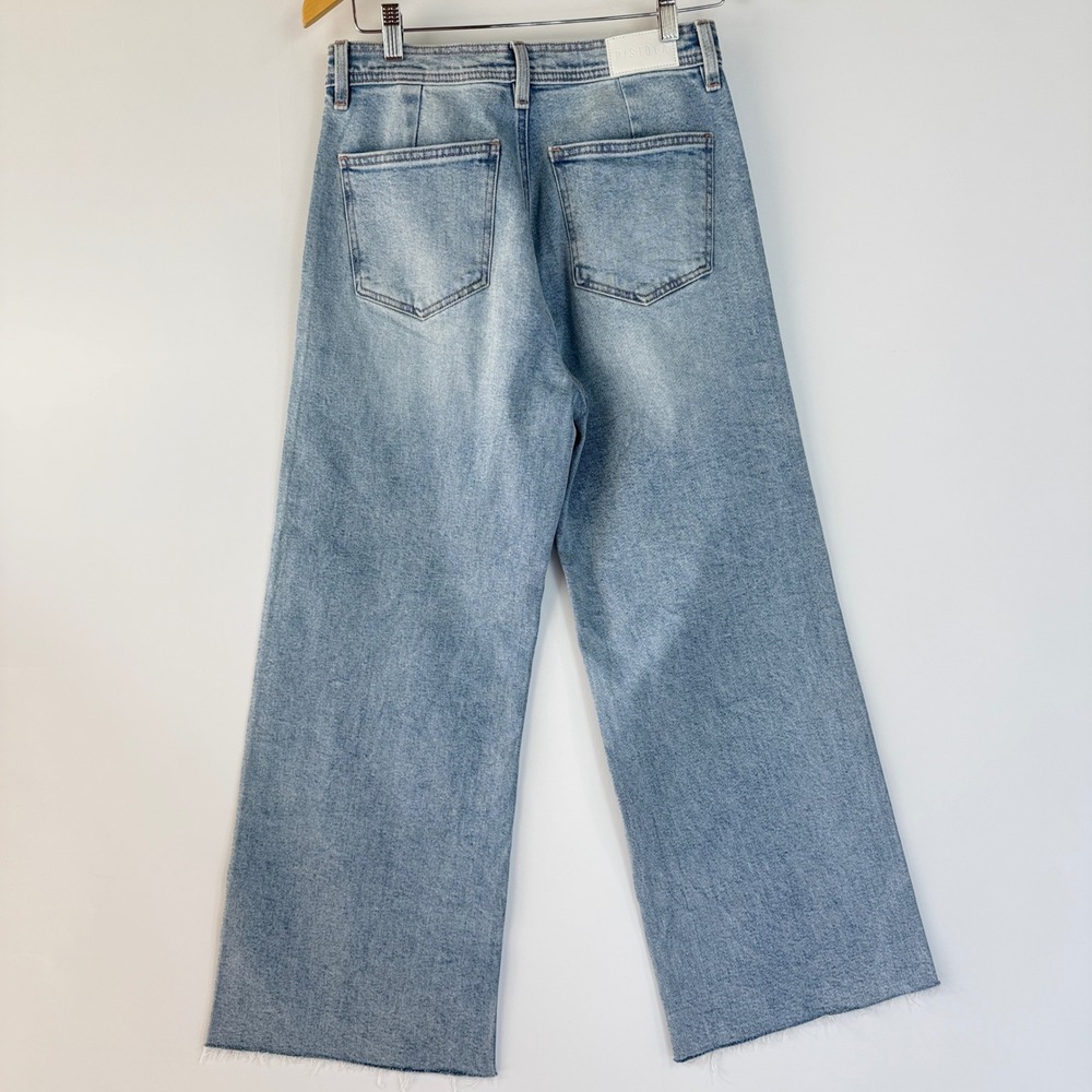 Pistola Charlie Wide Leg Jeans Women 28 Light Blue Raw Hem Faded High Rise - Picture 4 of 16